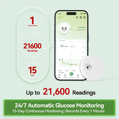 Monitor de Glucosa Continuo MicroTech LinX — Sin Pinchazos, Control en Tiempo Real por 15 Días