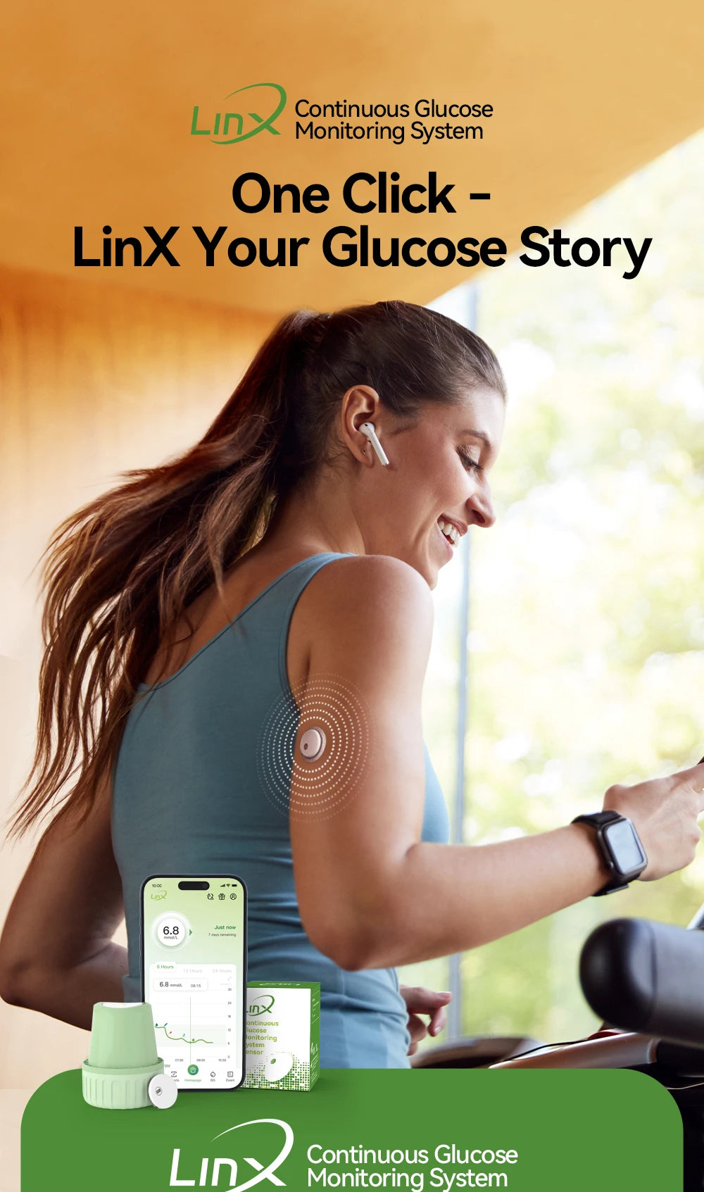 Monitor de Glucosa Continuo MicroTech LinX — Sin Pinchazos, Control en Tiempo Real por 15 Días