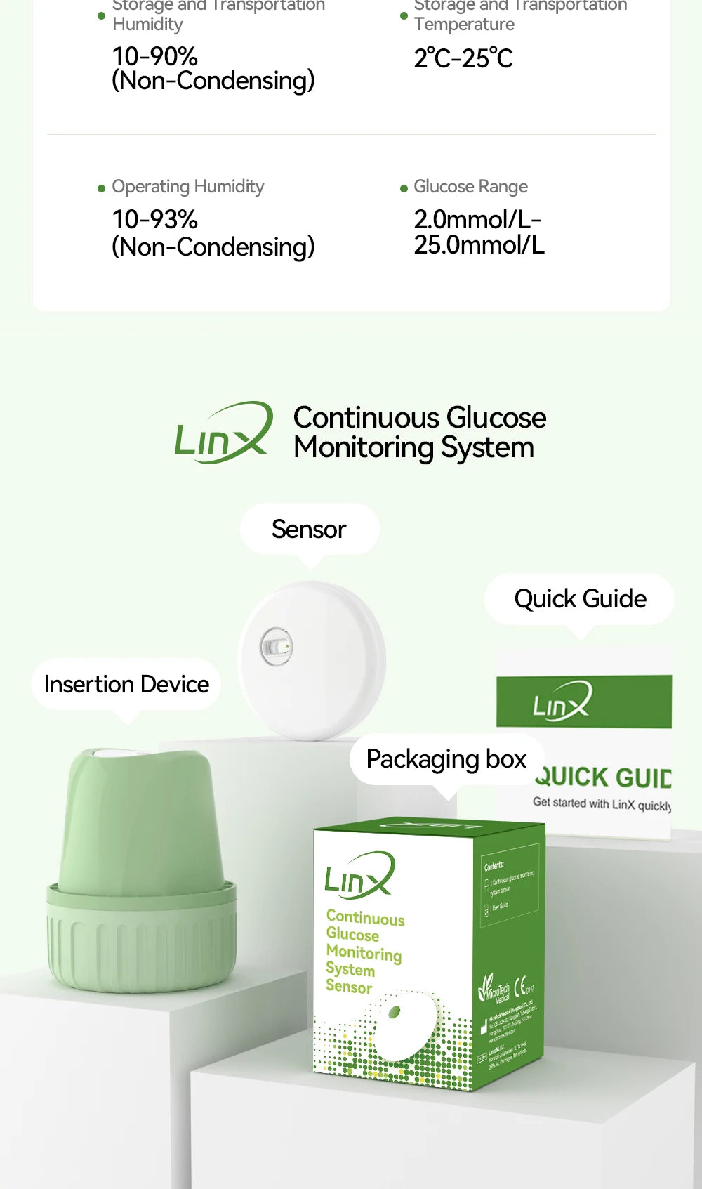 Monitor de Glucosa Continuo MicroTech LinX — Sin Pinchazos, Control en Tiempo Real por 15 Días